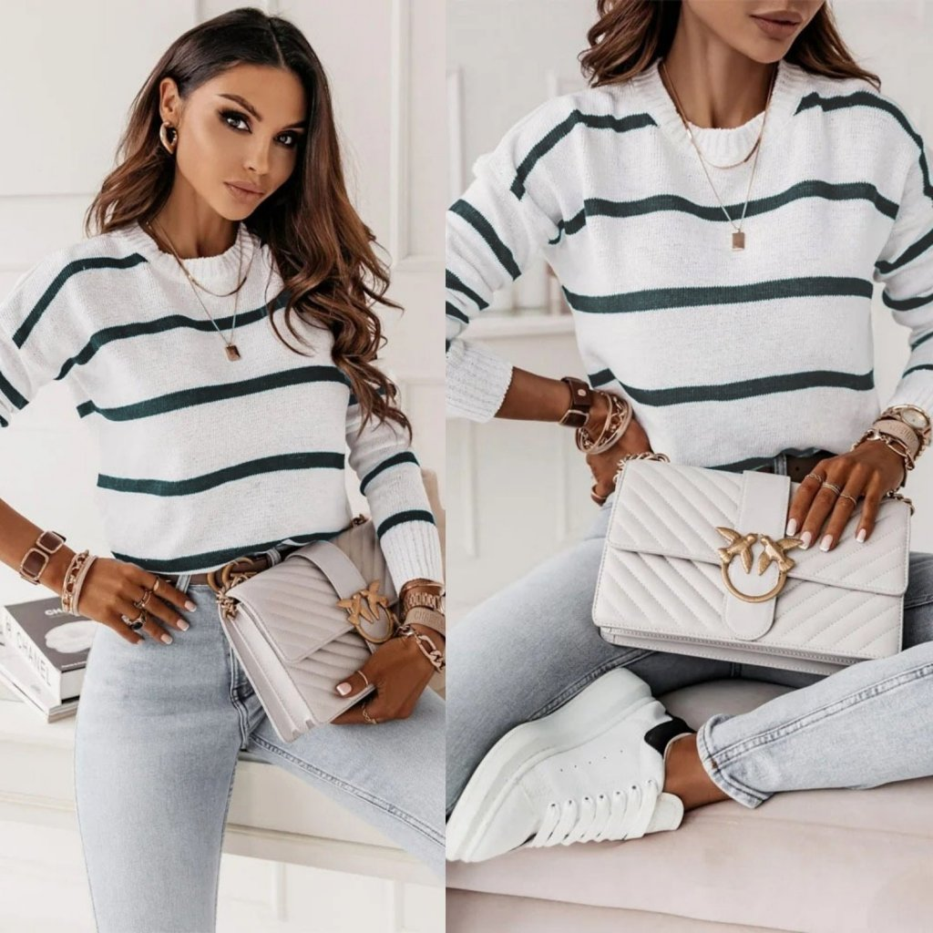 Ριγέ πλεκτό μπλουζάκι με μακρύ μανίκι - Image 7