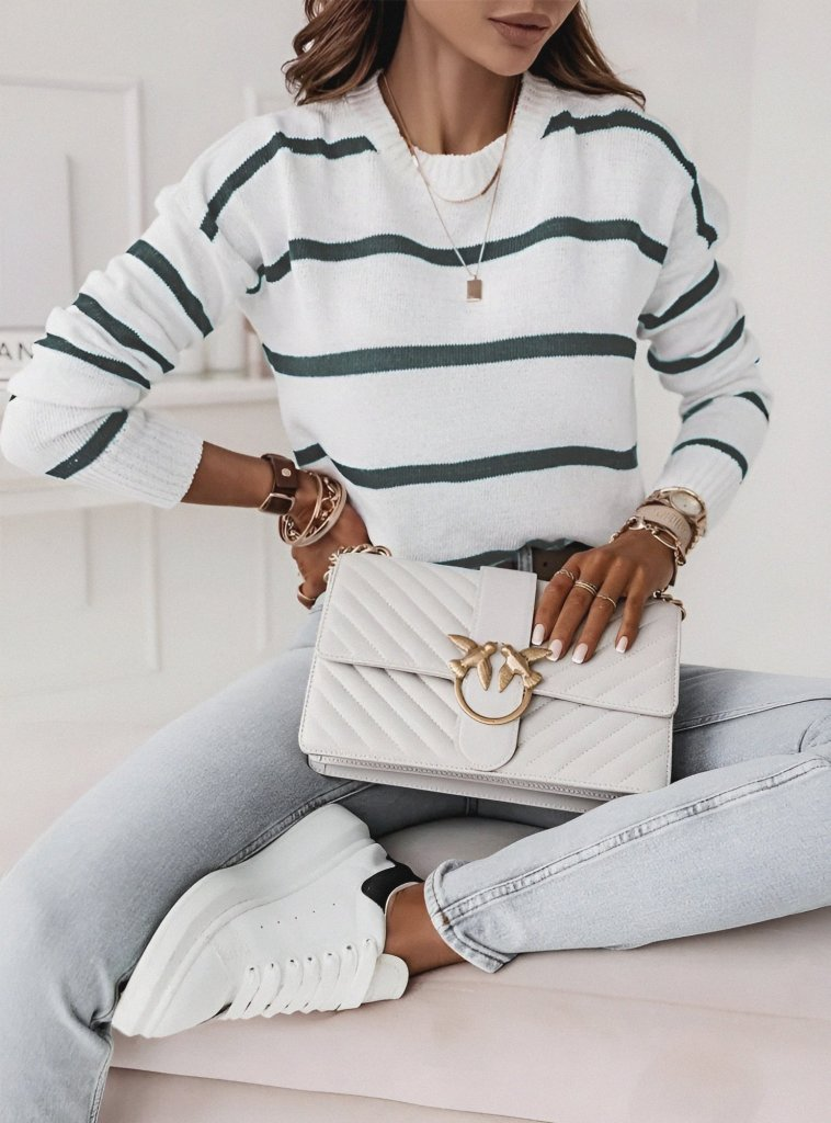 Ριγέ πλεκτό μπλουζάκι με μακρύ μανίκι - Image 3