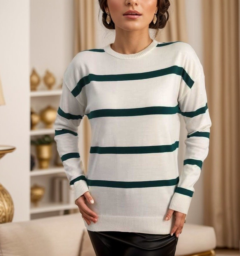 Ριγέ πλεκτό μπλουζάκι με μακρύ μανίκι - Image 4