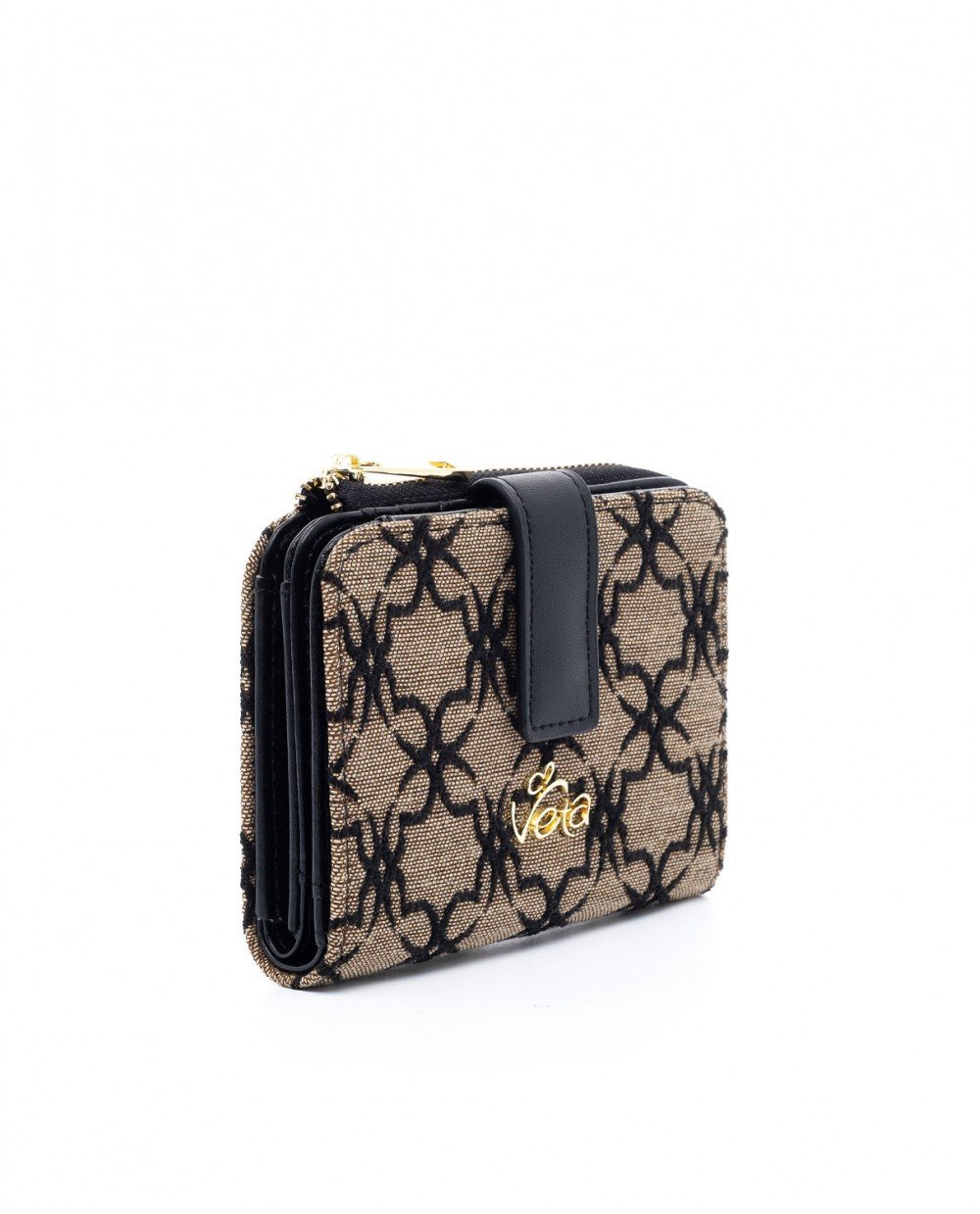 Πορτοφόλι μπεζ υφασμάτινο σε συνδυασμό με μαύρο λογότυπο. - Image 3