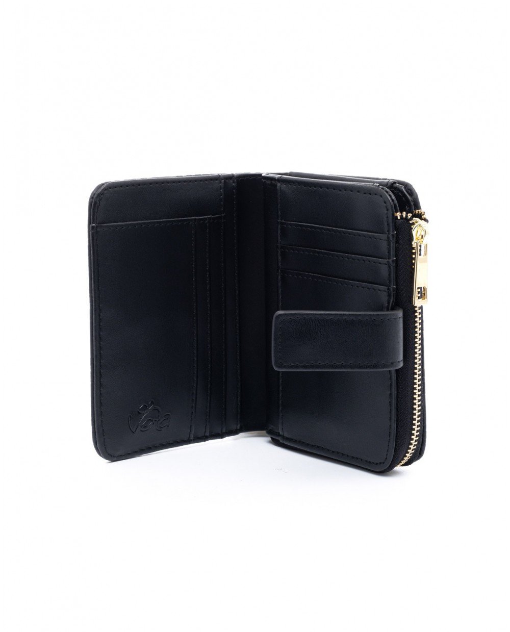 Πορτοφόλι μπεζ υφασμάτινο σε συνδυασμό με μαύρο λογότυπο. - Image 4