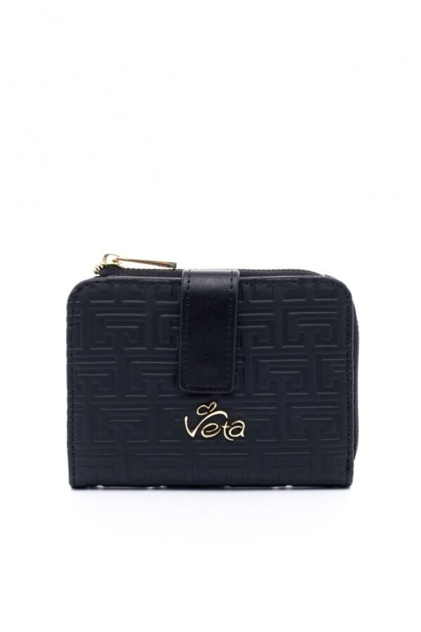 Πορτοφόλι μαύρο με ανάγλυφο μαίανδρο.