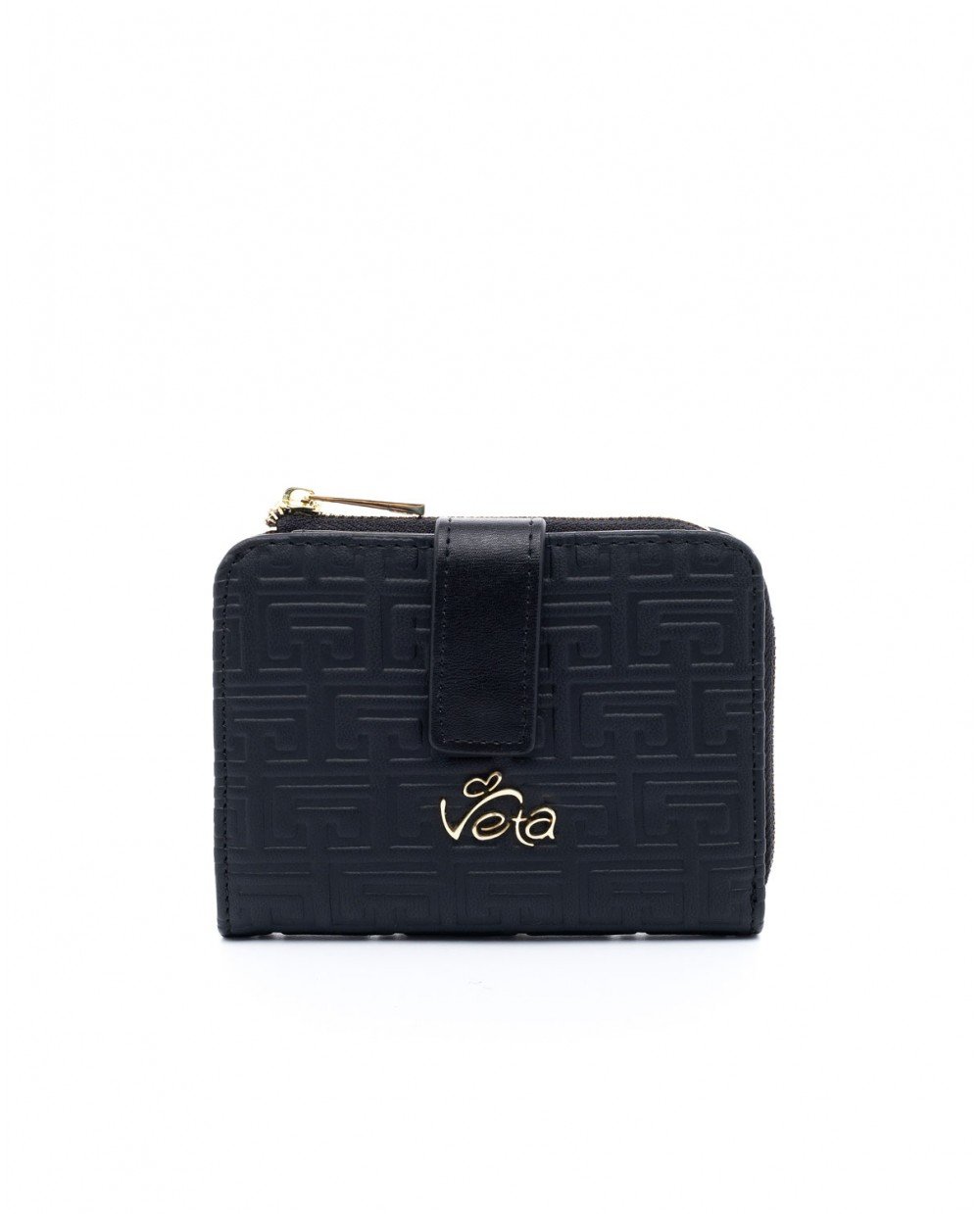 Πορτοφόλι μαύρο με ανάγλυφο μαίανδρο.