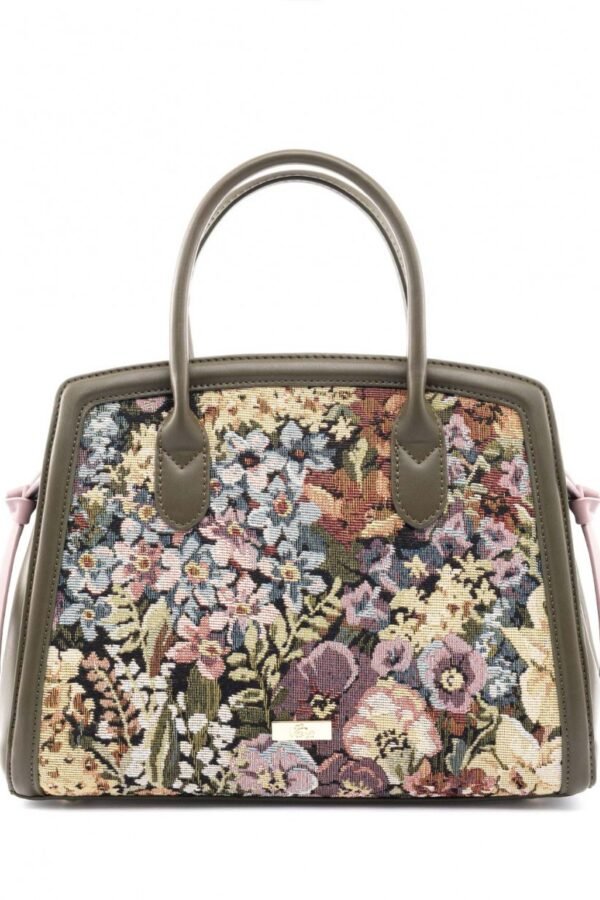 Τσάντα χειρός φλοράλ ύφασμα σε συνδυασμό με χακί.