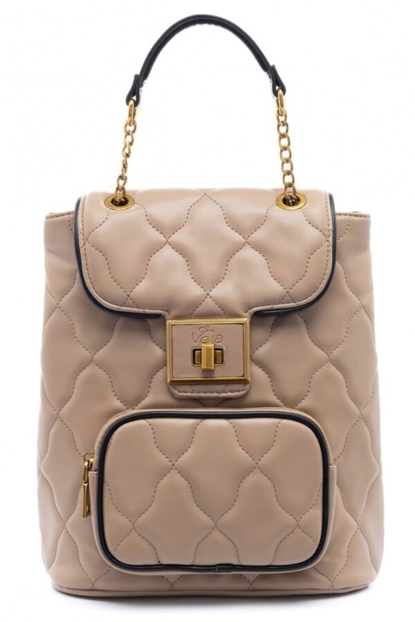 Σακίδιο πλάτης taupe καπιτονέ σε συνδυασμό με μαύρη λεπτομέρεια.