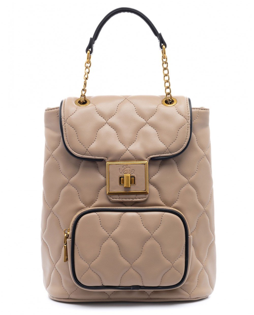 Σακίδιο πλάτης taupe καπιτονέ σε συνδυασμό με μαύρη λεπτομέρεια.