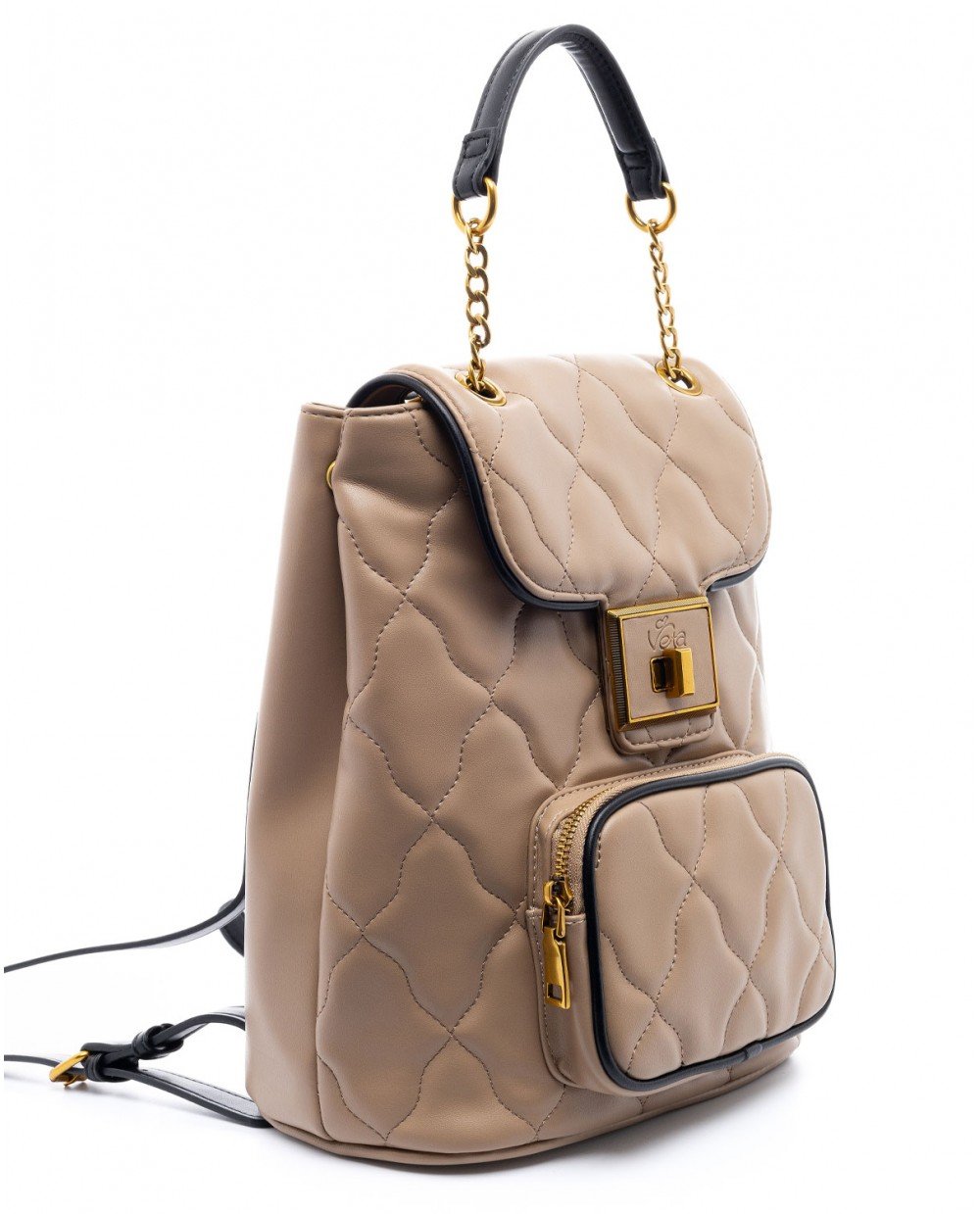 Σακίδιο πλάτης taupe καπιτονέ σε συνδυασμό με μαύρη λεπτομέρεια. - Image 3