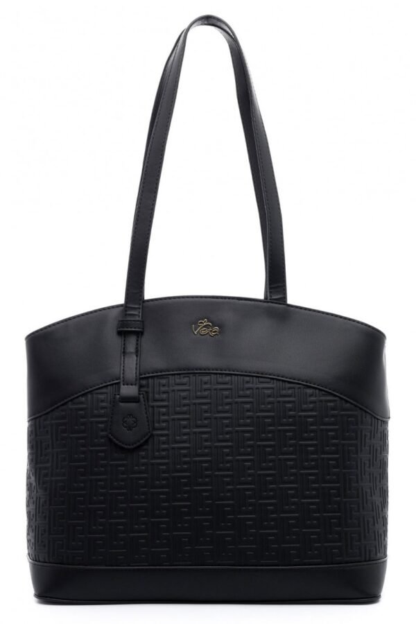 Τσάντα ώμου μαύρη με ανάγλυφο μαίανδρο.