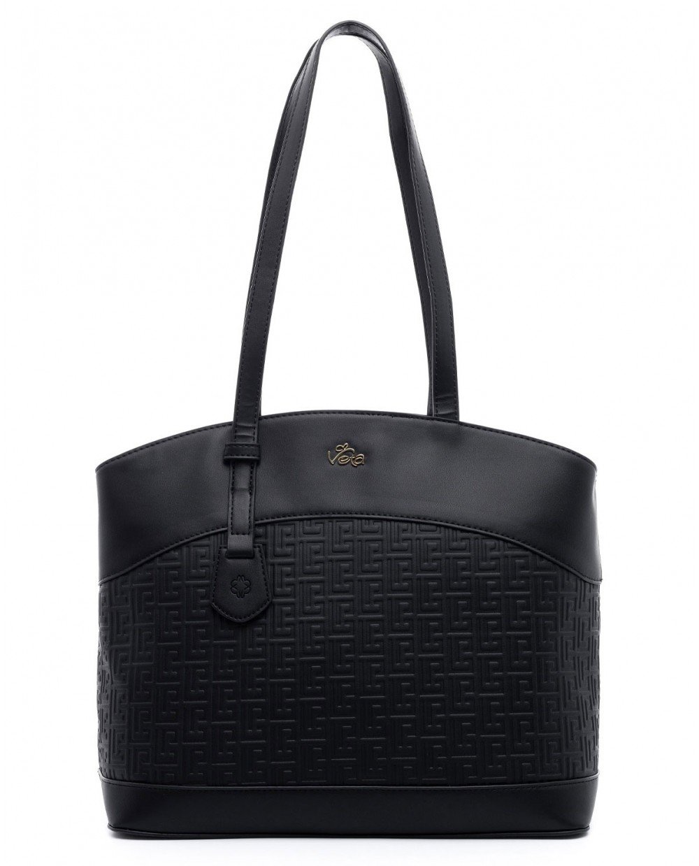 Τσάντα ώμου μαύρη με ανάγλυφο μαίανδρο.