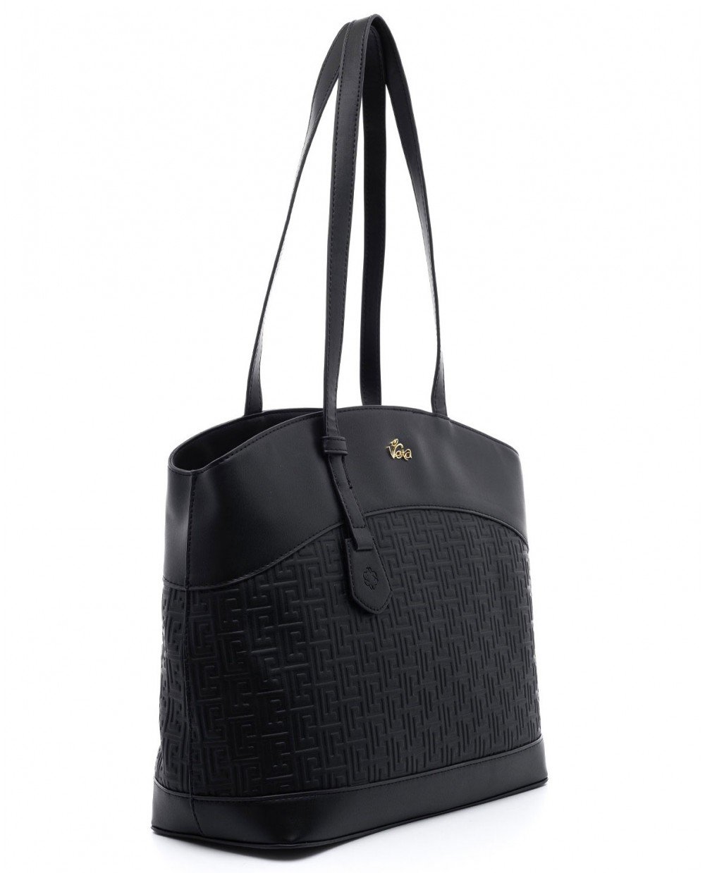 Τσάντα ώμου μαύρη με ανάγλυφο μαίανδρο. - Image 3