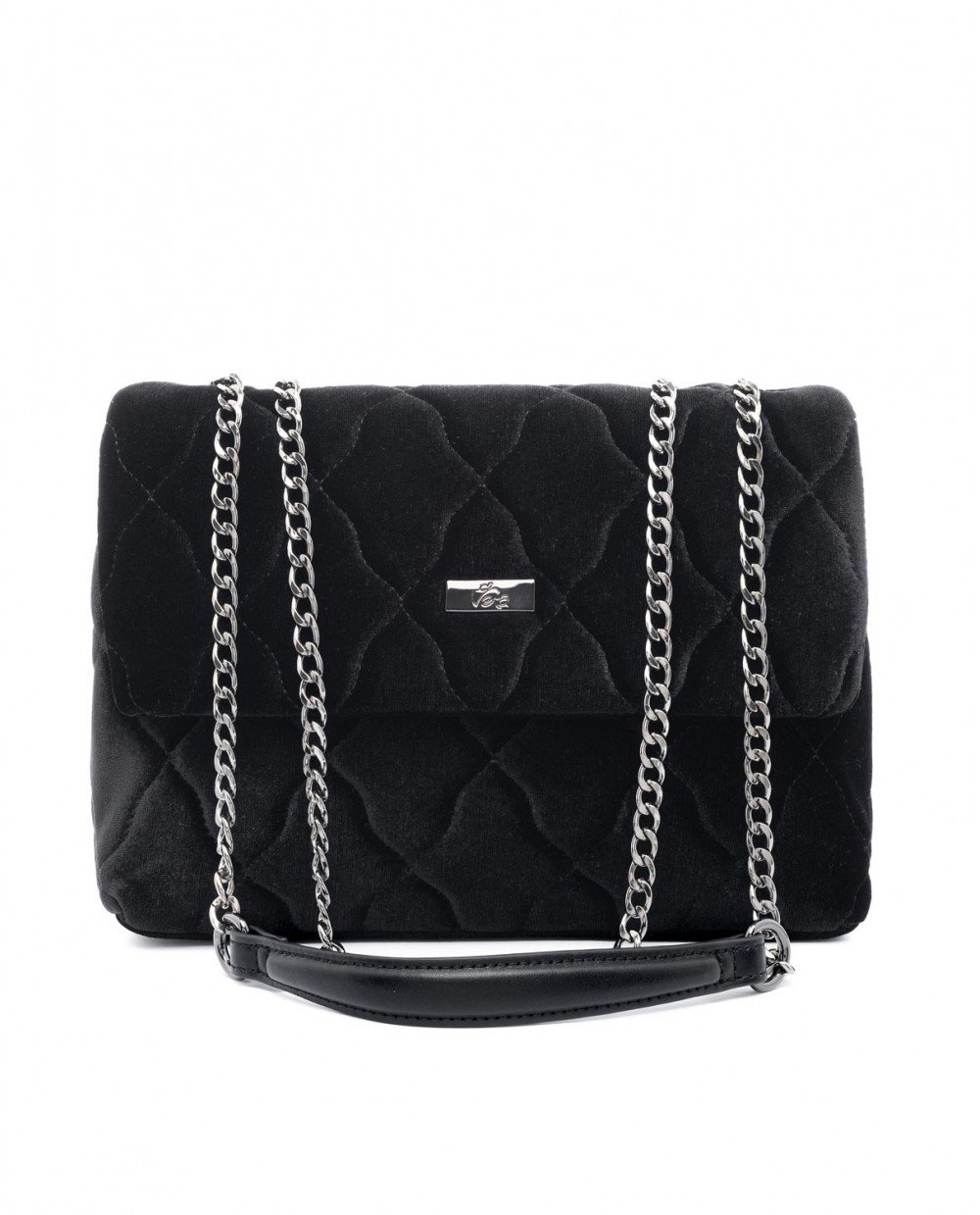 Τσάντα ώμου μαύρη καπιτονέ βελούδινη με αλυσίδα.