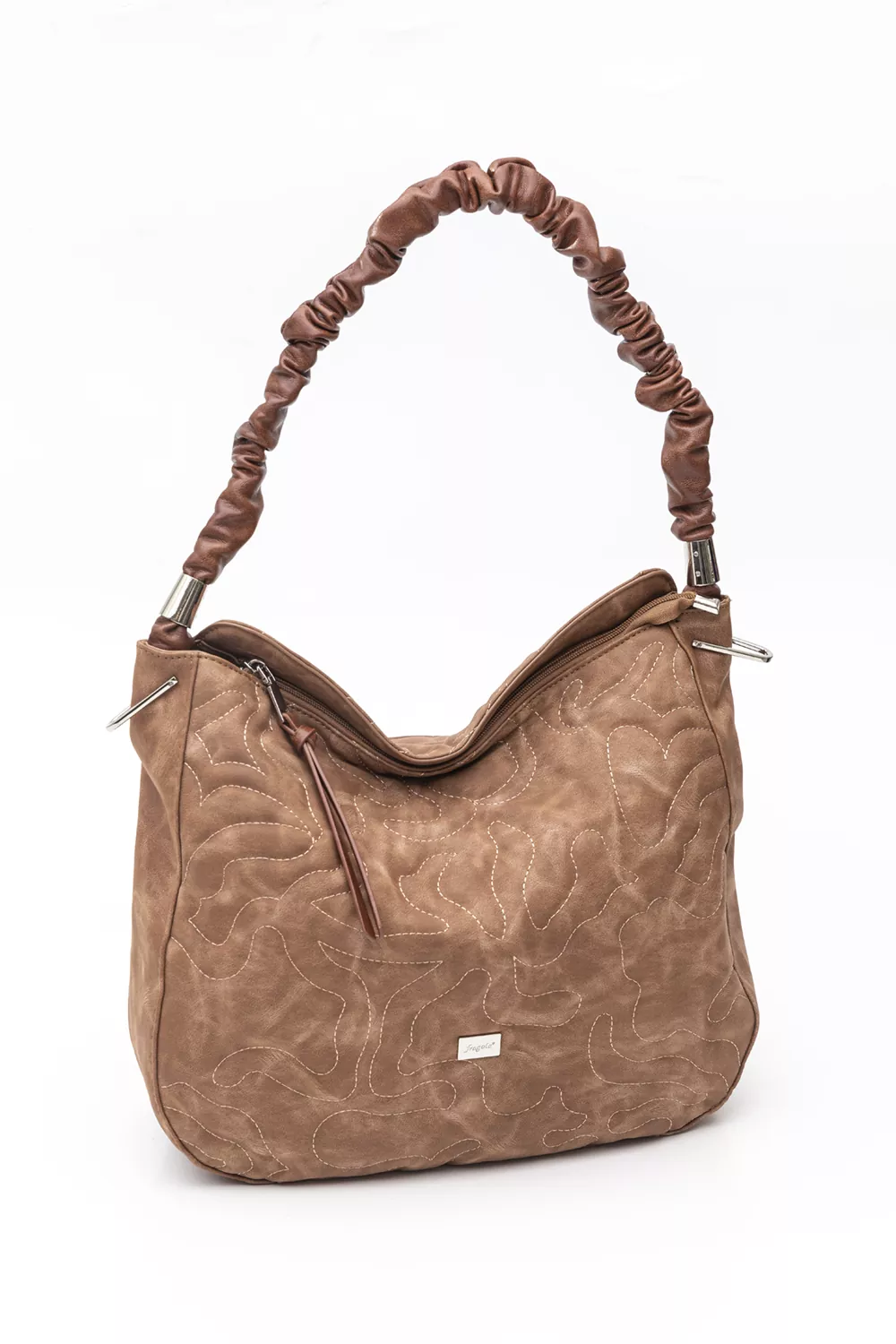 Μεγάλη μαλακή τσάντα με ιδιαίτερο χέρι για τον ώμο με κυματοειδή γαζιά - Image 2