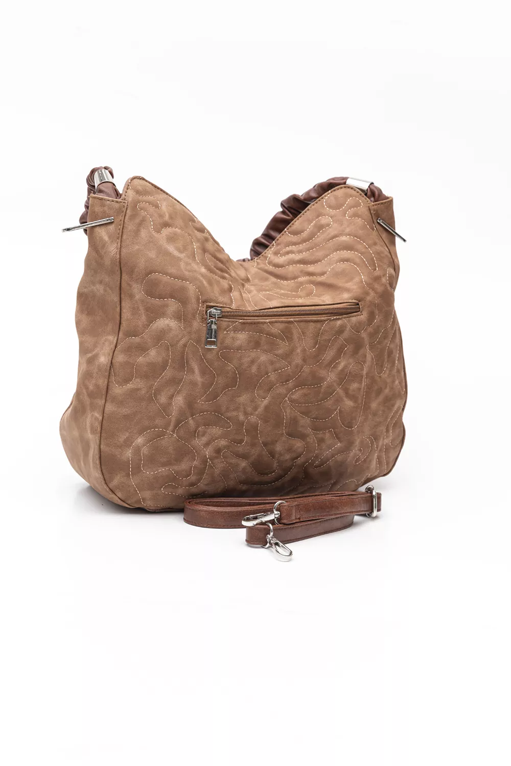 Μεγάλη μαλακή τσάντα με ιδιαίτερο χέρι για τον ώμο με κυματοειδή γαζιά