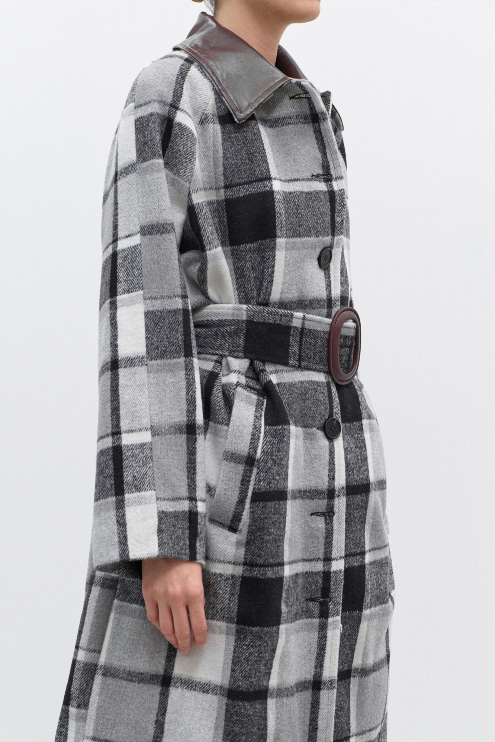 Παλτό με καρό μοτίβο και ζώνη - Image 3