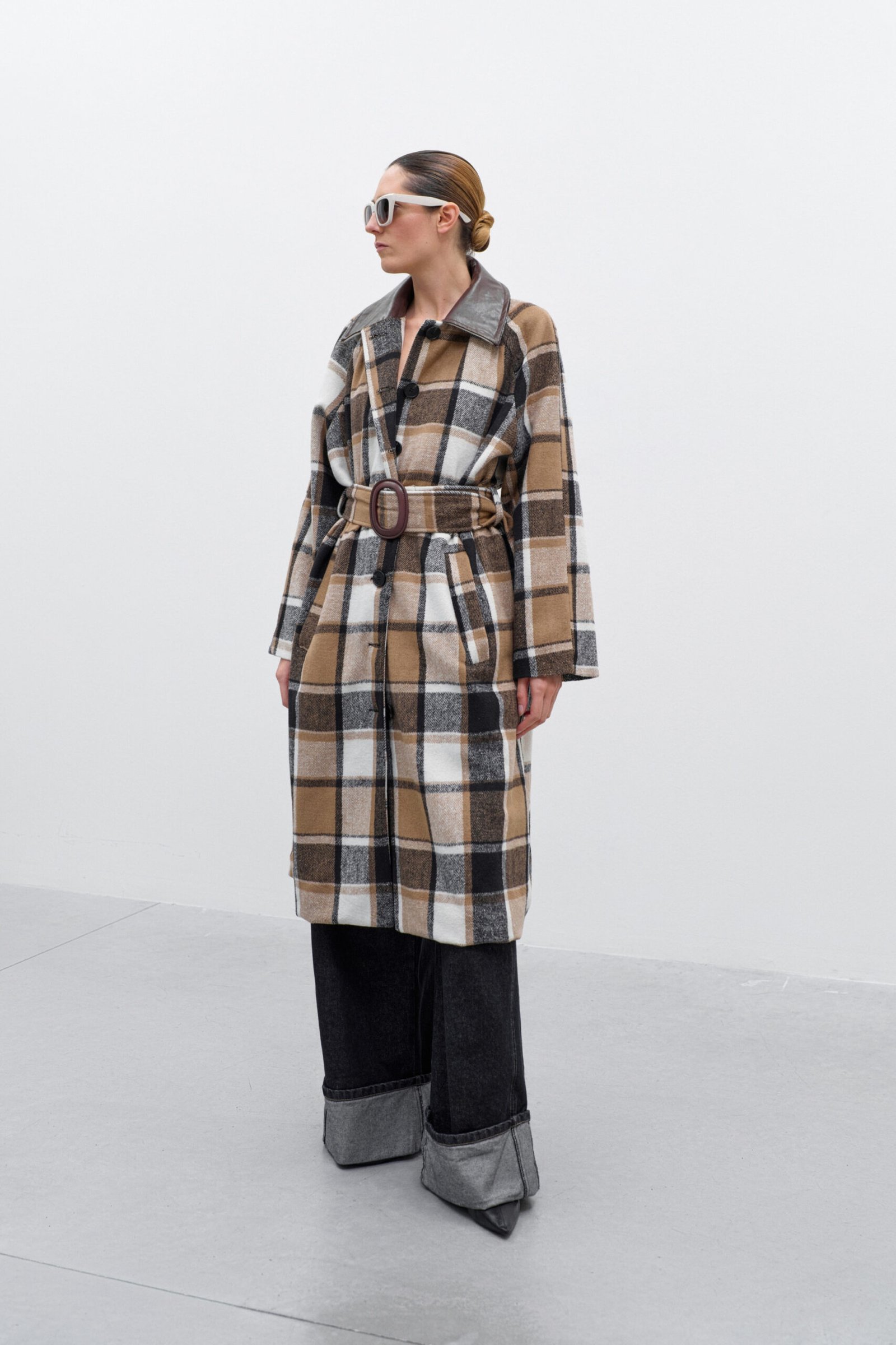 Παλτό με καρό μοτίβο και ζώνη - Image 8